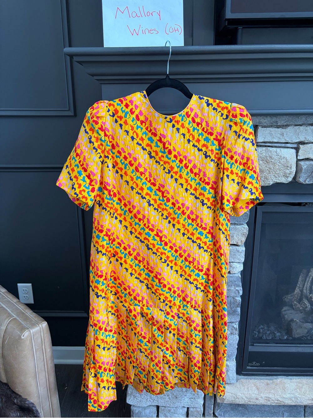 Vintage David Hayes silk Yellow Multicolor Asymmetrical Short-Sleeve Dress